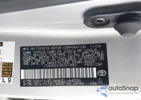 2005 Toyota Prius from USA, damaged, VIN JTDKB20U853018821